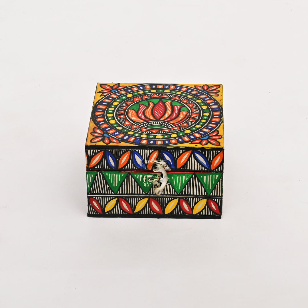 Handpainted Madhubani MDF Jewellery Box – Traditional Folk Art Storage