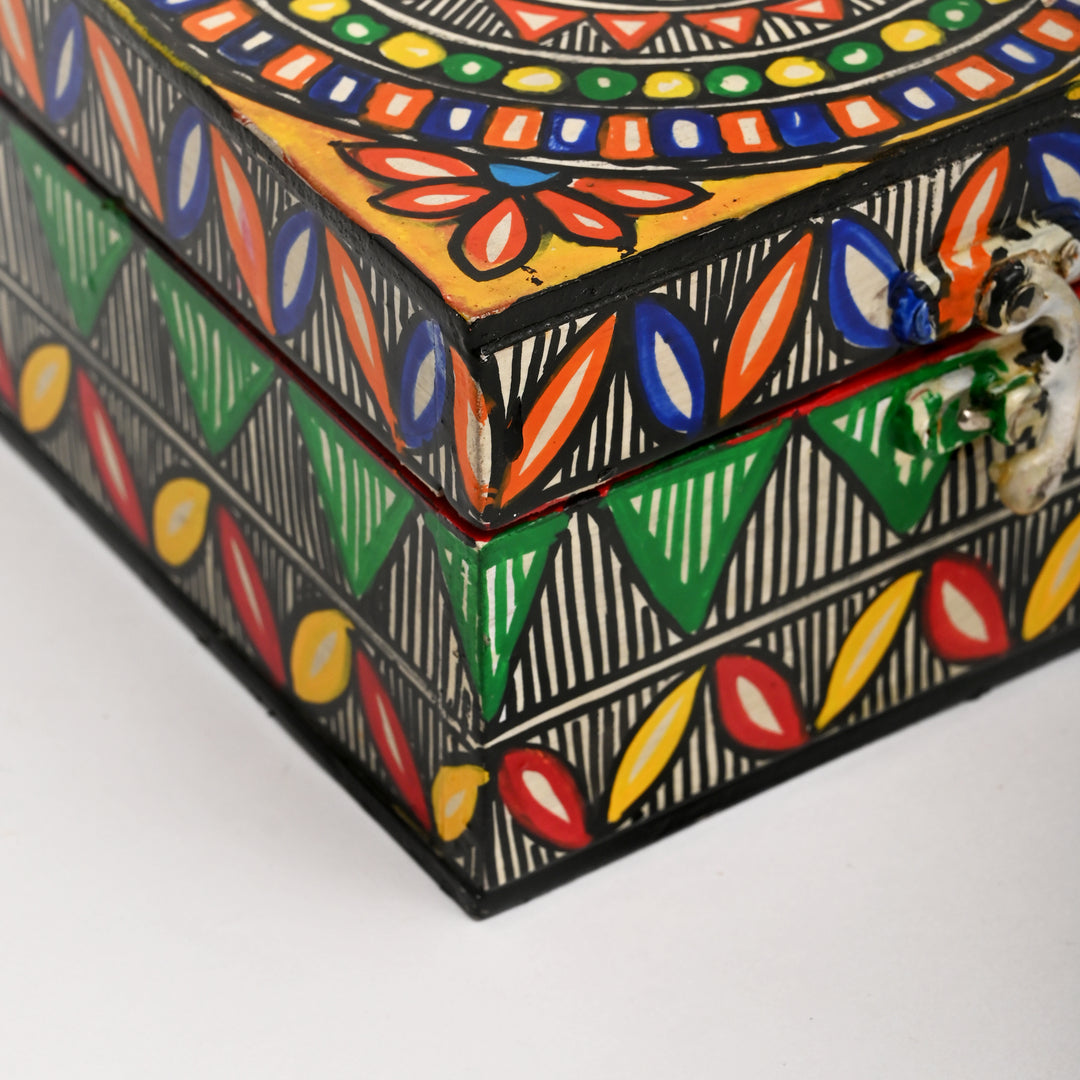 Handpainted Madhubani MDF Jewellery Box – Traditional Folk Art Storage