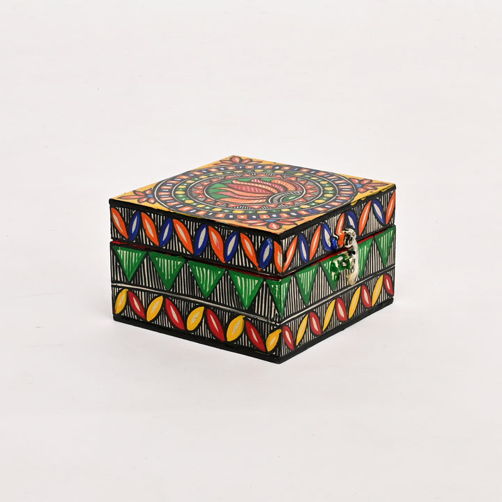Handpainted Madhubani MDF Jewellery Box – Traditional Folk Art Storage