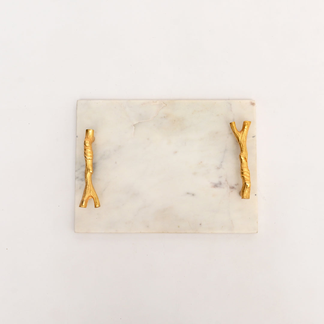 Elegant Marble Serving Tray with Gold Handles