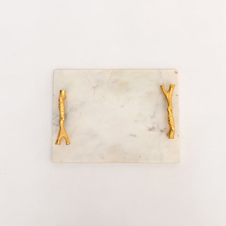 Elegant Marble Serving Tray with Gold Handles