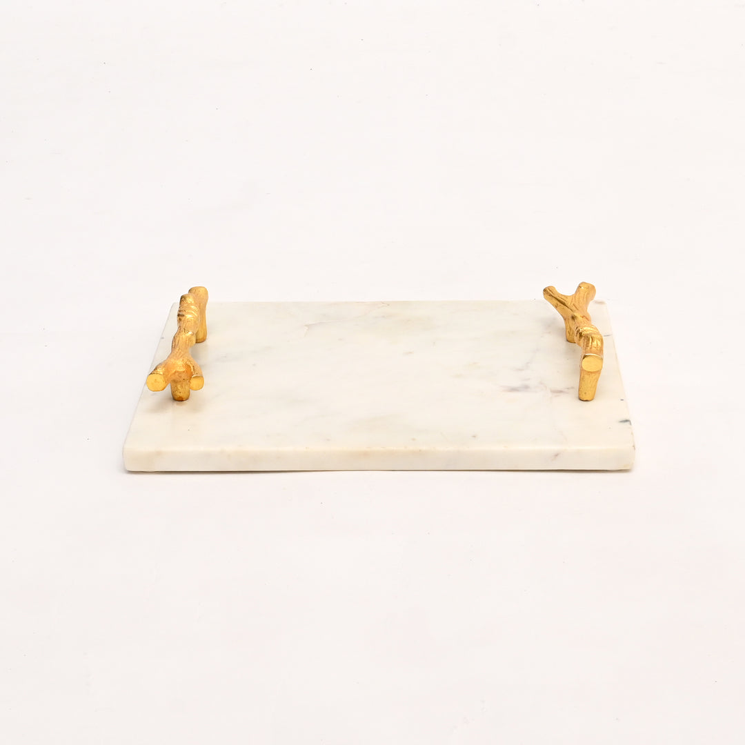 Elegant Marble Serving Tray with Gold Handles