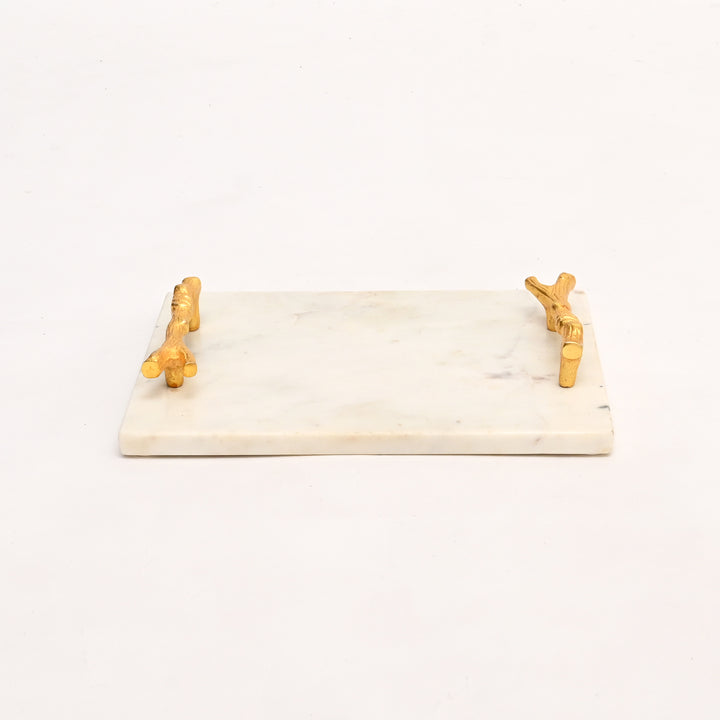 Elegant Marble Serving Tray with Gold Handles