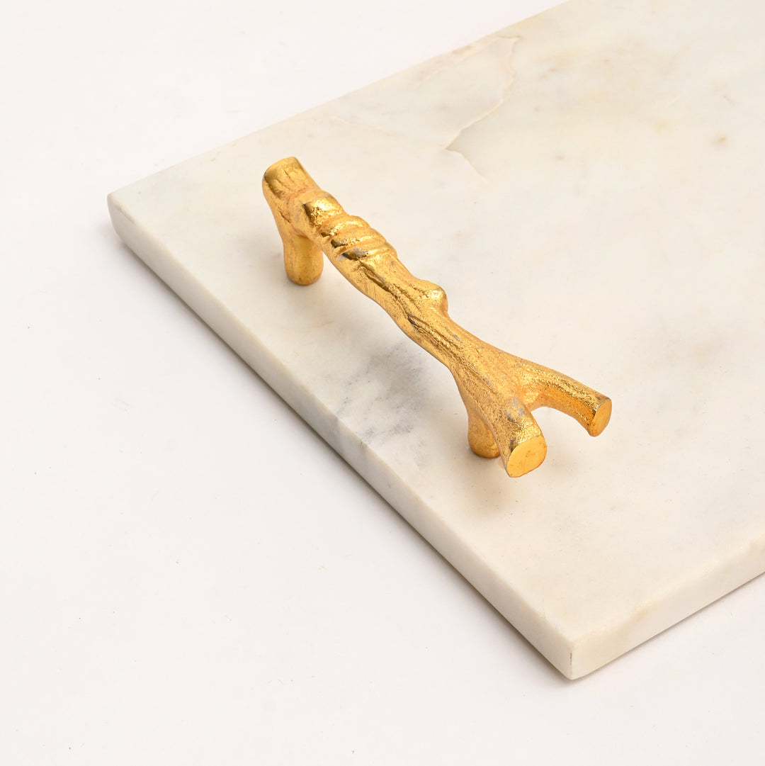 Elegant Marble Serving Tray with Gold Handles
