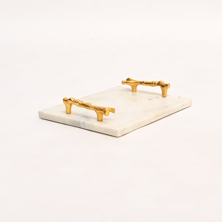 Elegant Marble Serving Tray with Gold Handles