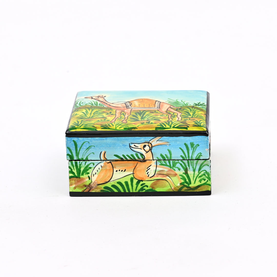Handcrafted Wooden Flat Box - Animal Art (Set of 2)