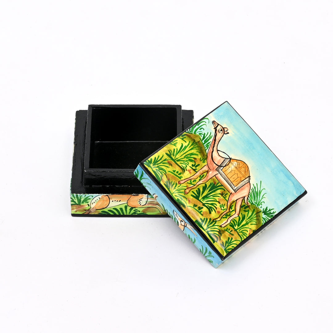 Handcrafted Wooden Flat Box - Animal Art (Set of 2)