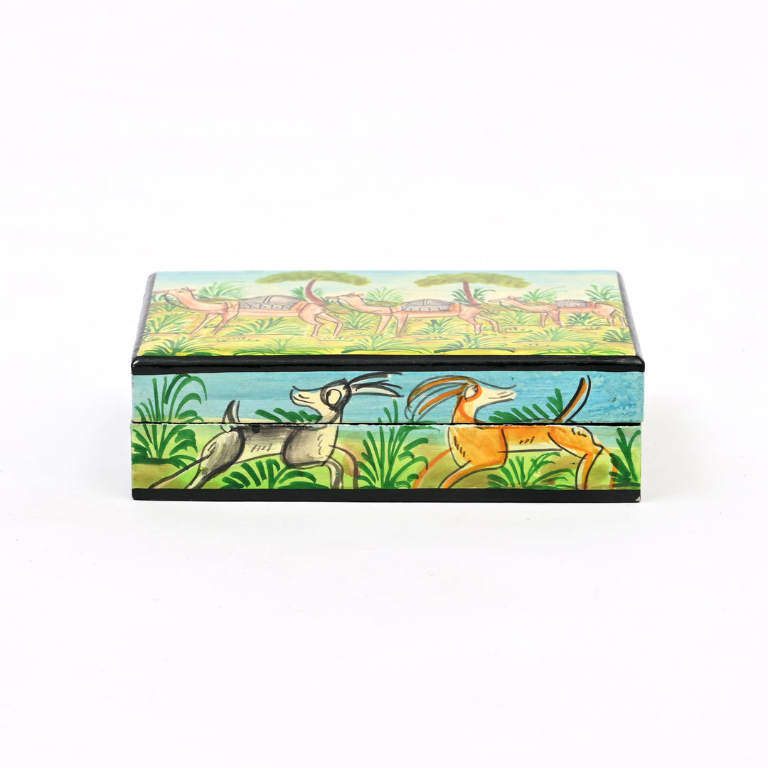 Handcrafted Wooden Flat Box - Animal Art (Set of 2)