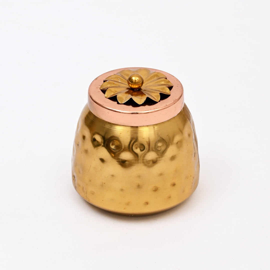 Luxury Hammered Brass Pot Candle with Floral Lid