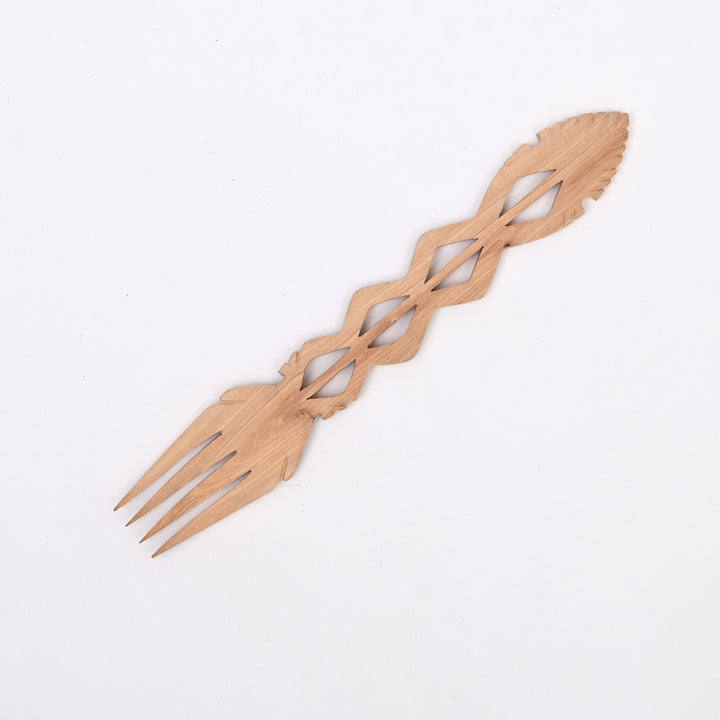 Hand-Carved Wooden Serving Set with Decorative Utensils