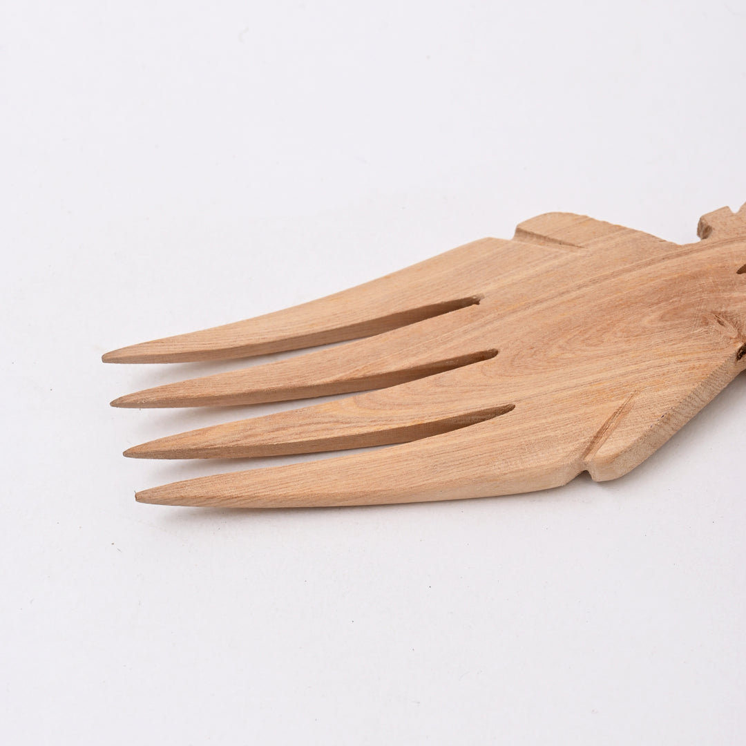 Hand-Carved Wooden Serving Set with Decorative Utensils