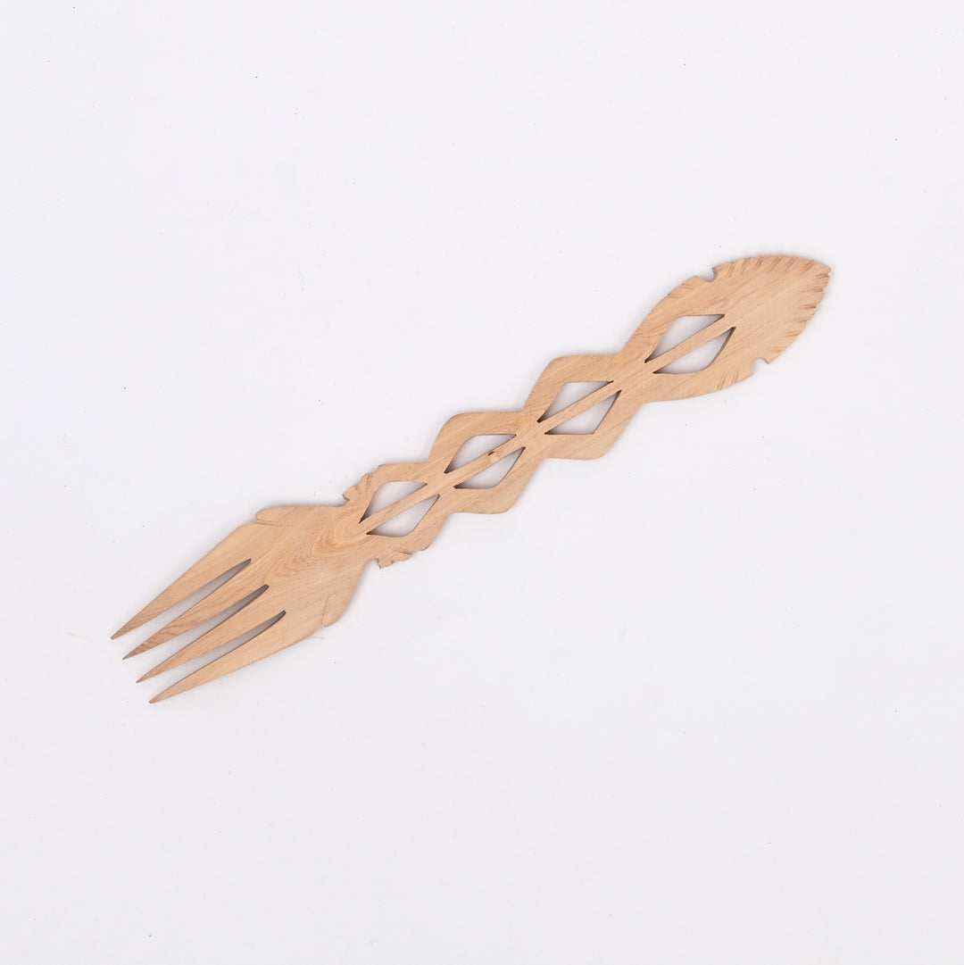 Hand-Carved Wooden Serving Set with Decorative Utensils