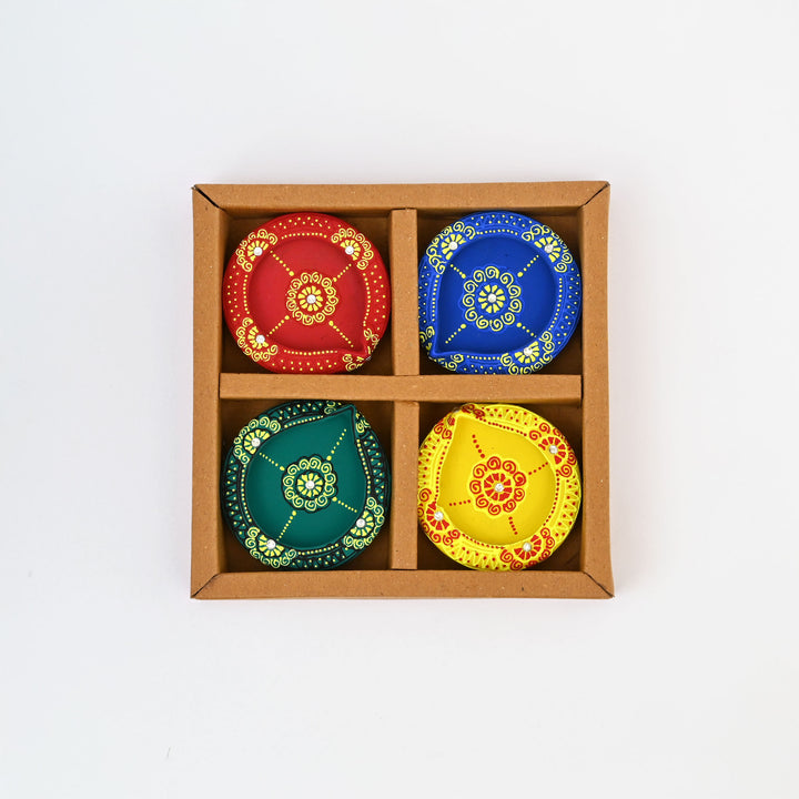 4-Piece Handcrafted Terracotta Flat Diya Set