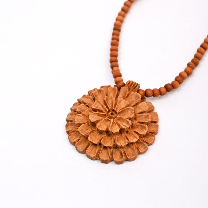 Handcrafted 3D Floral Wood Pendant Necklace