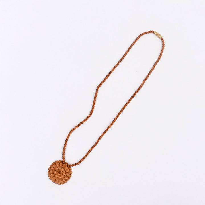 Handcrafted 3D Floral Wood Pendant Necklace