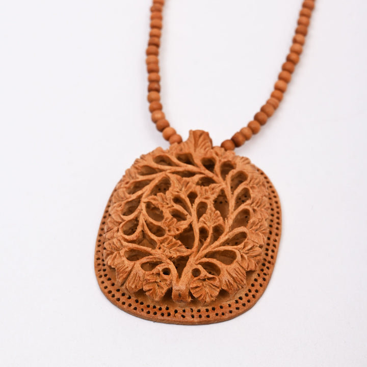 Wooden Pendant Necklace for Women | Handcrafted Wood Jali Design | Boho Style Jewelry