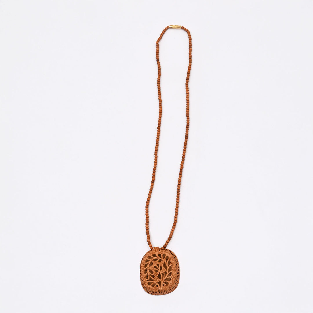 Wooden Pendant Necklace for Women | Handcrafted Wood Jali Design | Boho Style Jewelry