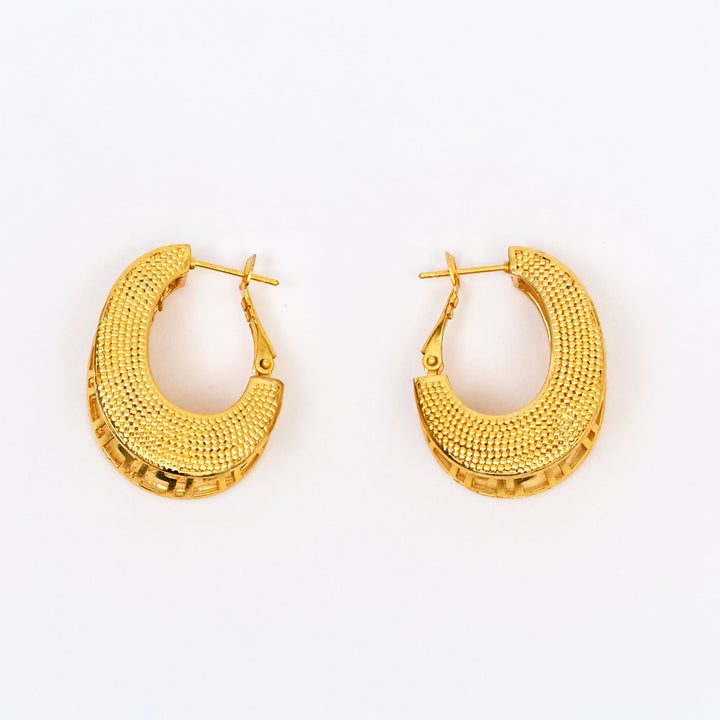 Textured Gold-Plated Greek Key Hoop Earrings