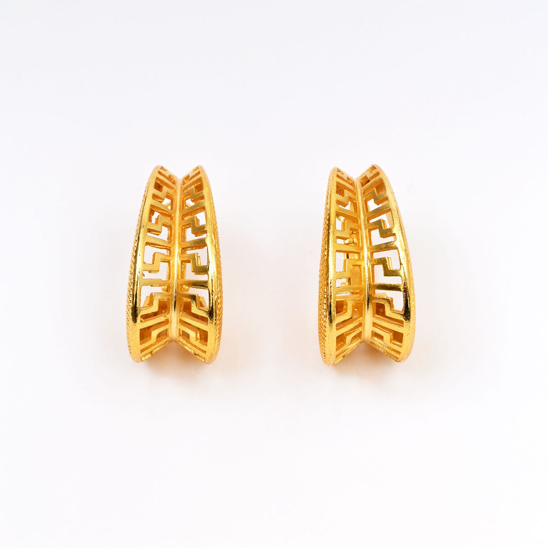 Textured Gold-Plated Greek Key Hoop Earrings