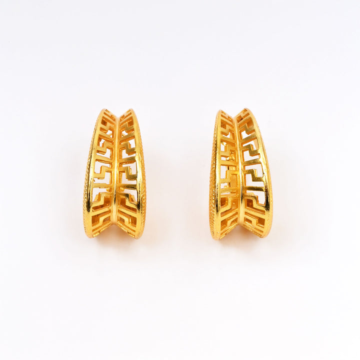 Textured Gold-Plated Greek Key Hoop Earrings