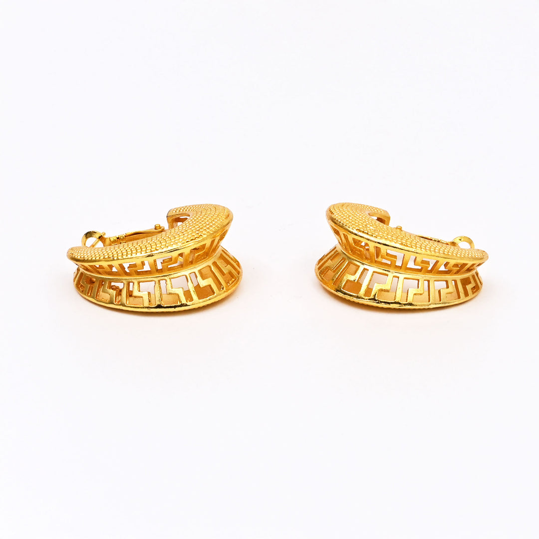 Textured Gold-Plated Greek Key Hoop Earrings