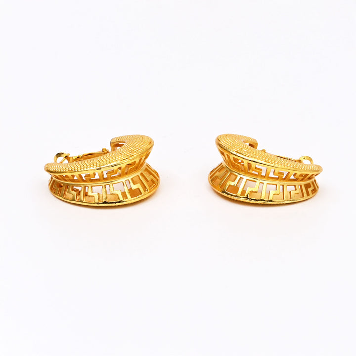 Textured Gold-Plated Greek Key Hoop Earrings
