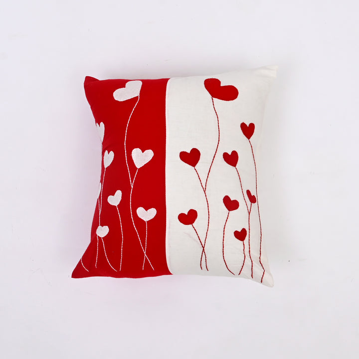 Heartfelt Charm: Cute Hand-Stitched Cotton Cushion Cover