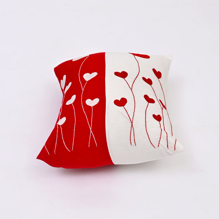 Heartfelt Charm: Cute Hand-Stitched Cotton Cushion Cover
