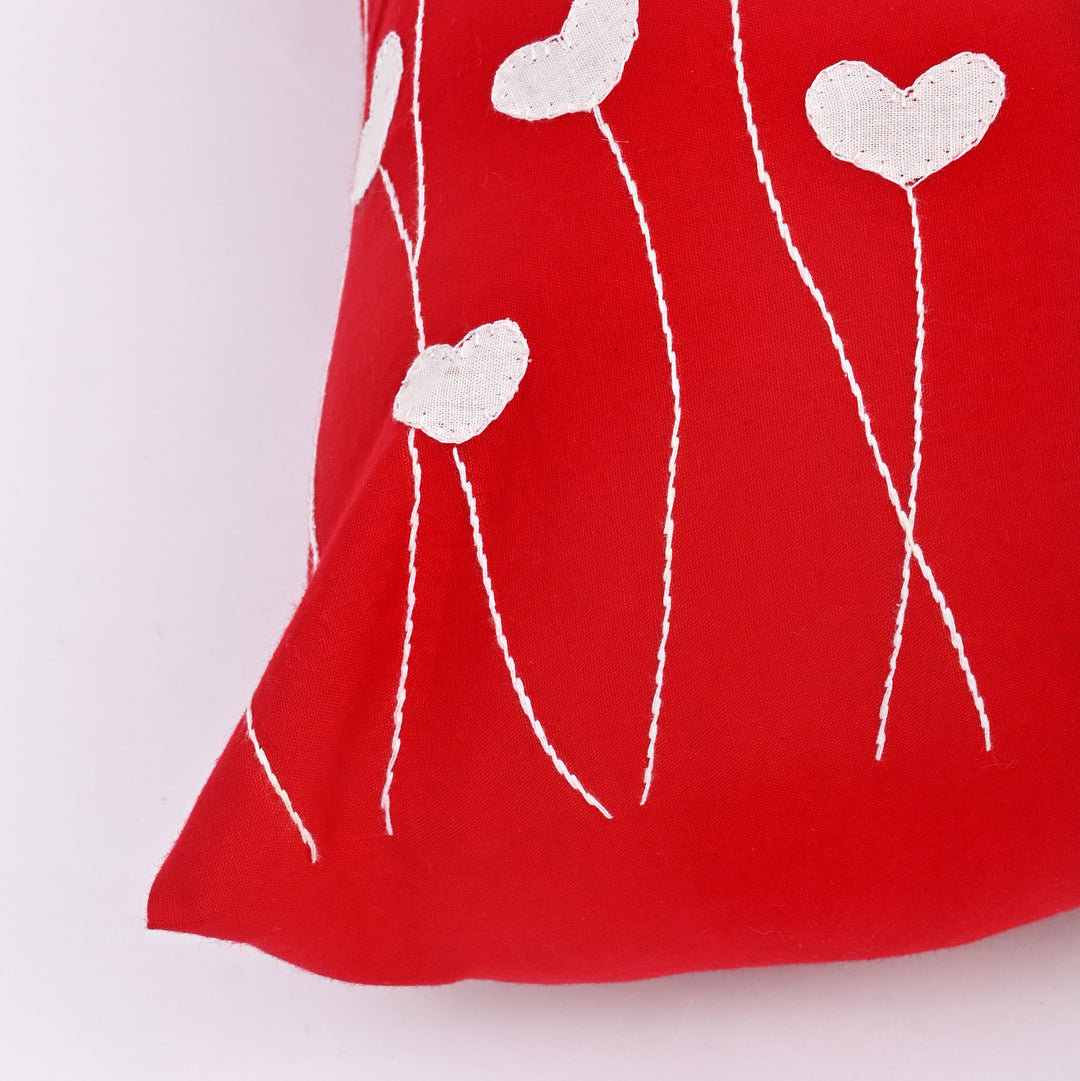 Heartfelt Charm: Cute Hand-Stitched Cotton Cushion Cover