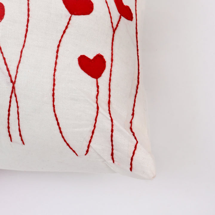 Heartfelt Charm: Cute Hand-Stitched Cotton Cushion Cover