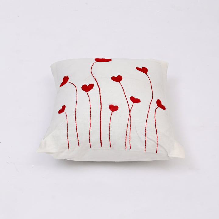 Heartfelt Charm: Cute Hand-Stitched Cotton Cushion Cover