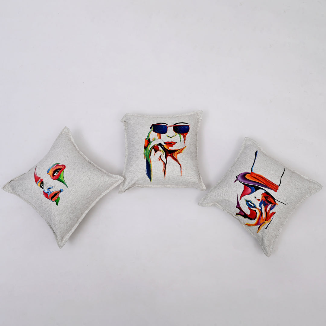 Ash Gray Blended Silk Cushion Cover Set (3-Piece)