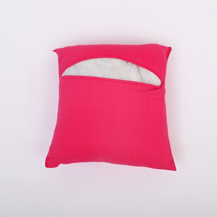 Pink & Multicolour Hand-Embroidered Cotton Cushion Cover