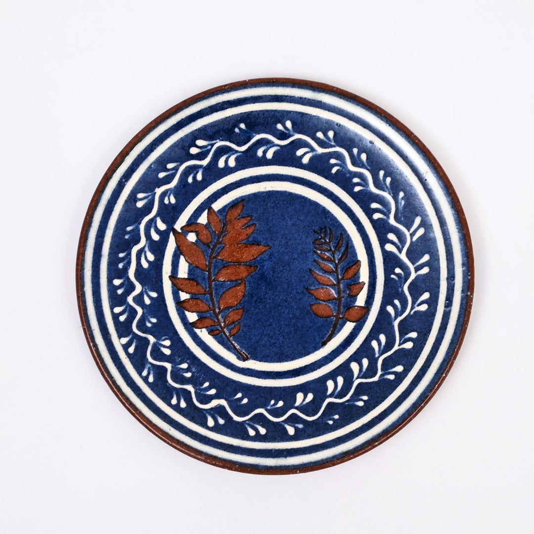 Handmade Terracotta Serving Plate – Blue & White Slip with Glazed Finish
