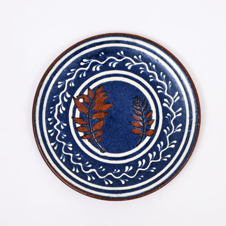 Handmade Terracotta Serving Plate – Blue & White Slip with Glazed Finish