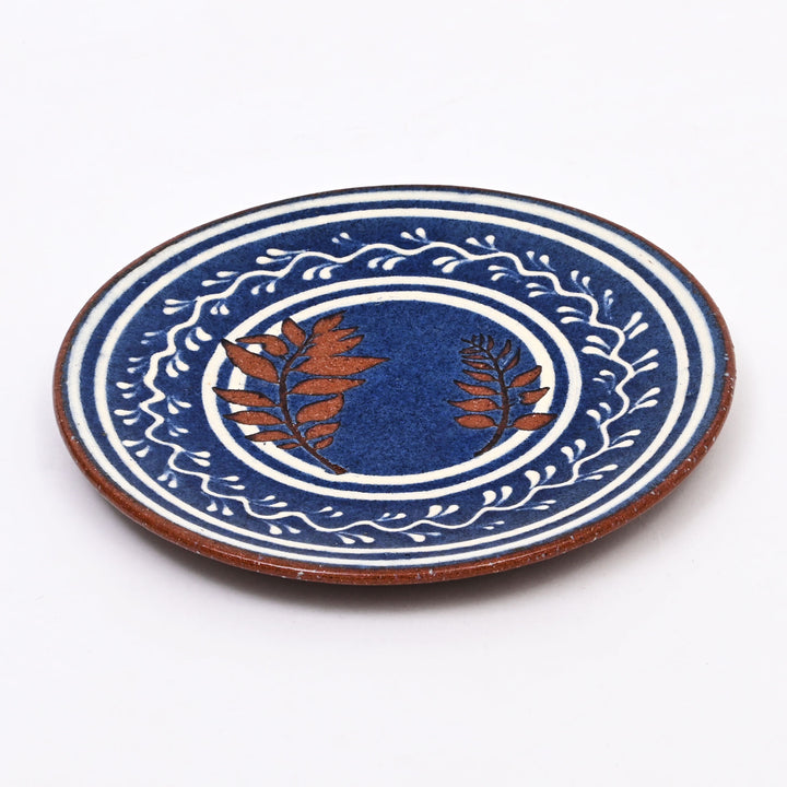 Handmade Terracotta Serving Plate – Blue & White Slip with Glazed Finish