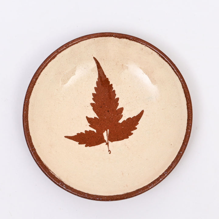 Handmade Terracotta Saucer Plate – White Leaf Slip with Glazed Finish