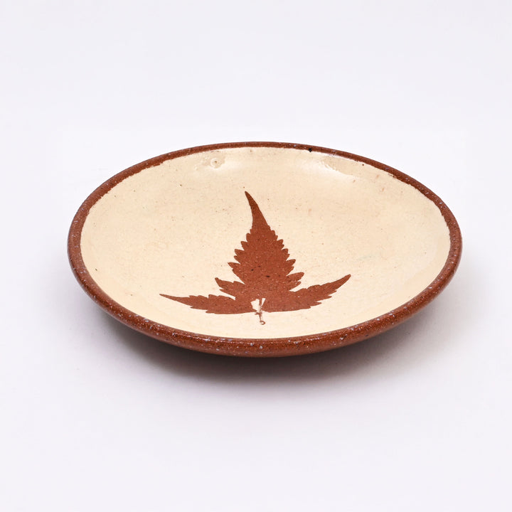 Handmade Terracotta Saucer Plate – White Leaf Slip with Glazed Finish