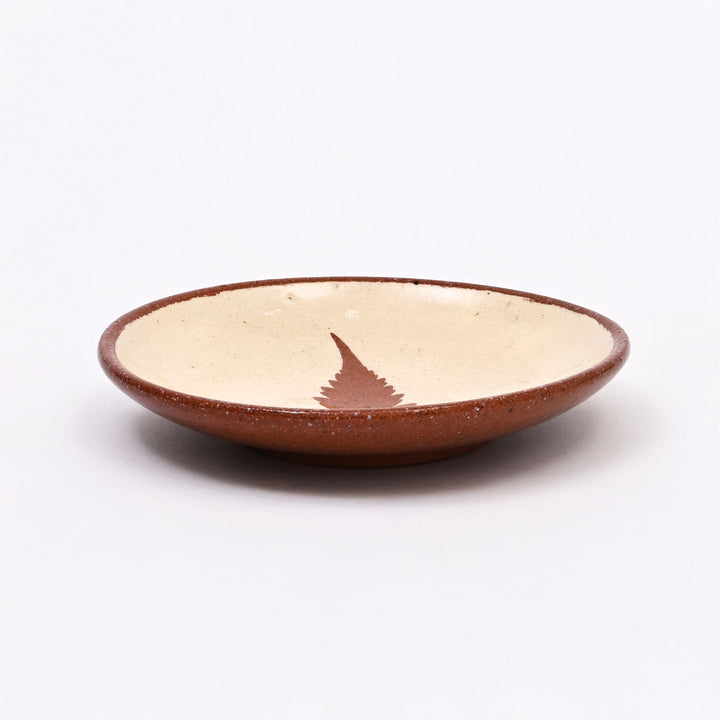 Handmade Terracotta Saucer Plate – White Leaf Slip with Glazed Finish