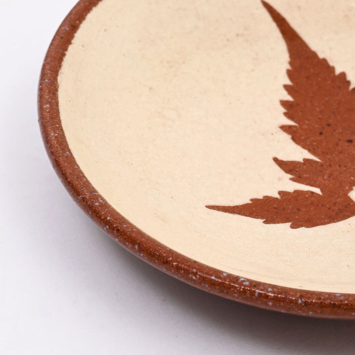 Handmade Terracotta Saucer Plate – White Leaf Slip with Glazed Finish