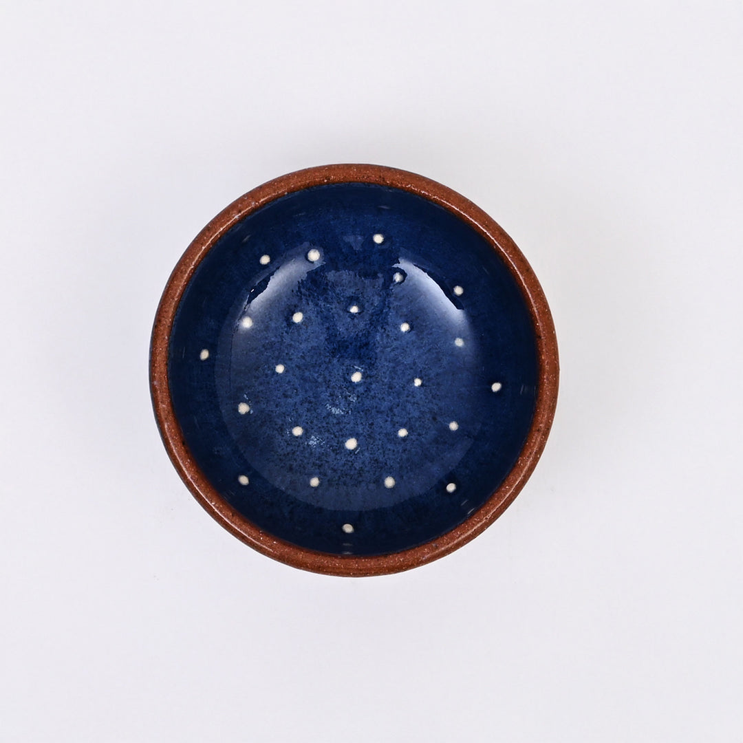Handmade Terracotta Slip Bowl – Glossy Blue Glaze for Rustic Dining