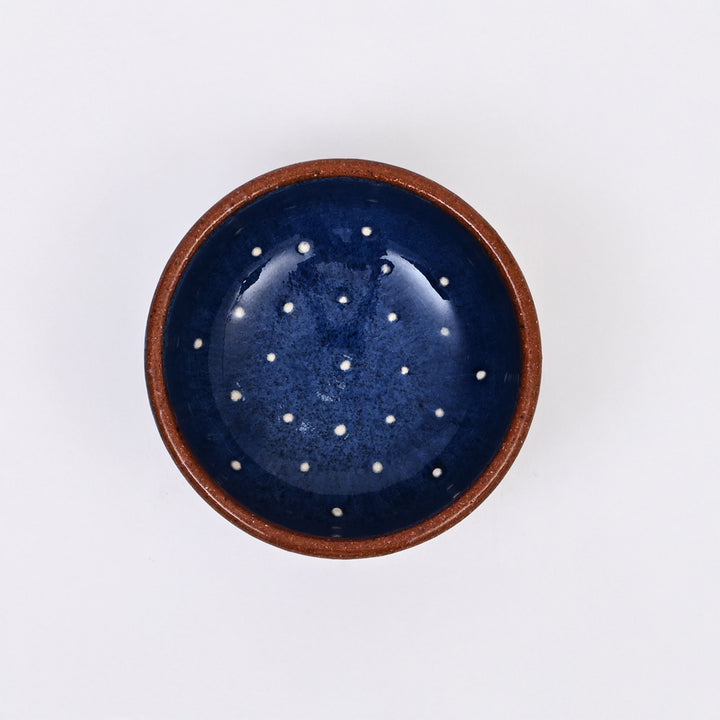 Handmade Terracotta Slip Bowl – Glossy Blue Glaze for Rustic Dining