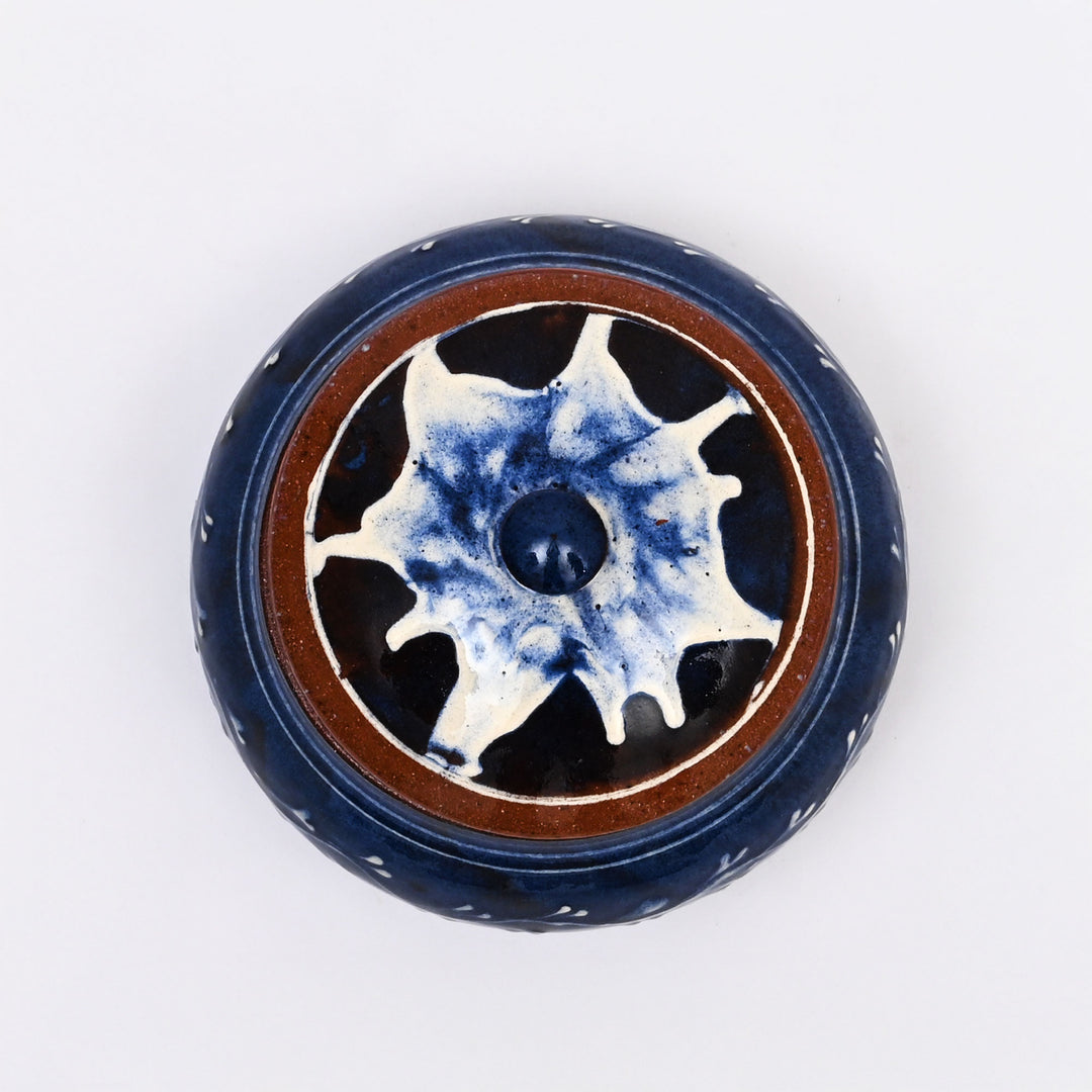 Handmade Terracotta Handi – White & Blue Slip with Glazed Finish