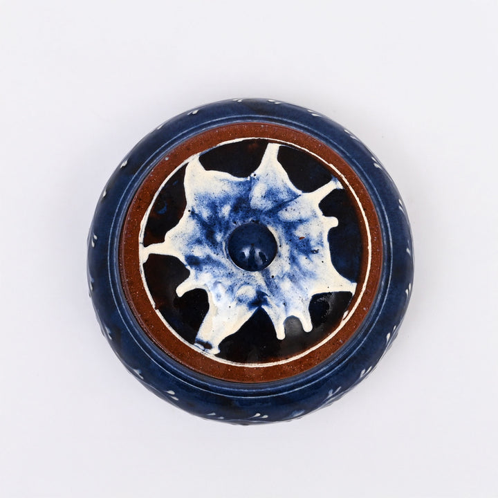 Handmade Terracotta Handi – White & Blue Slip with Glazed Finish