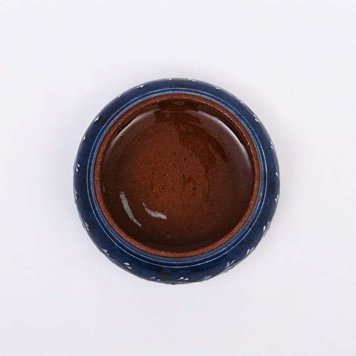 Handmade Terracotta Handi – White & Blue Slip with Glazed Finish