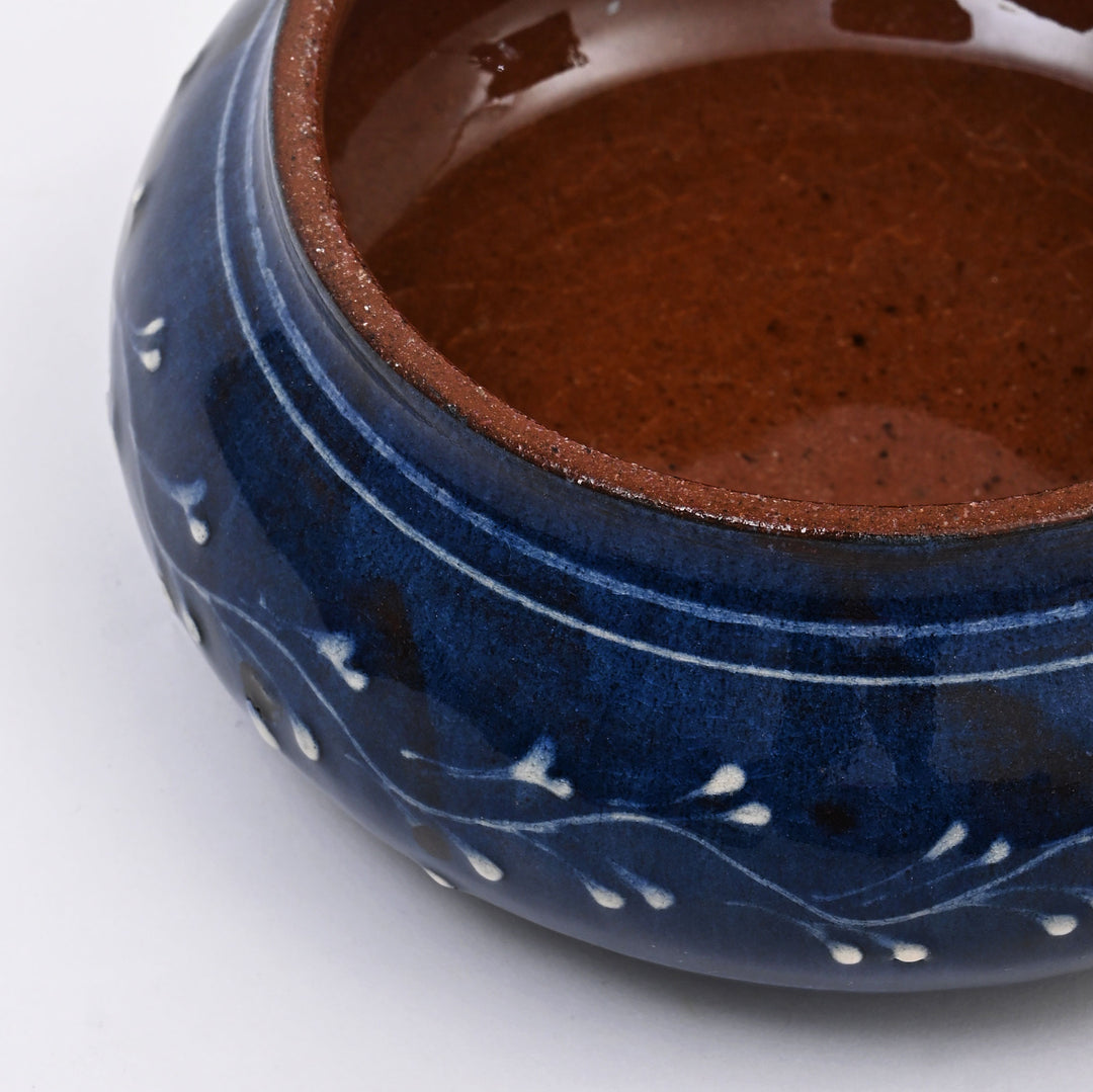 Handmade Terracotta Handi – White & Blue Slip with Glazed Finish