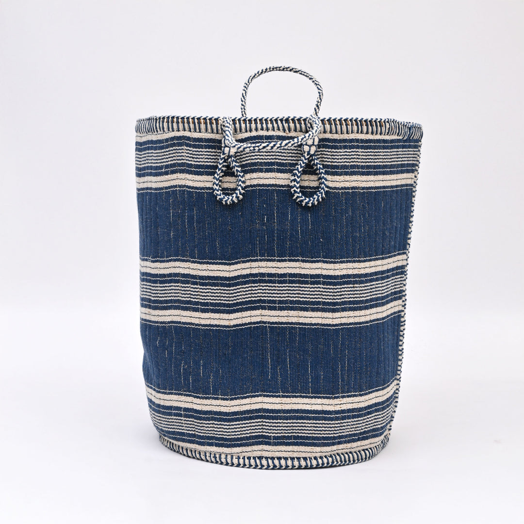 Handcrafted Laundry Basket – Black with Natural Cotton Yarn Embroidery