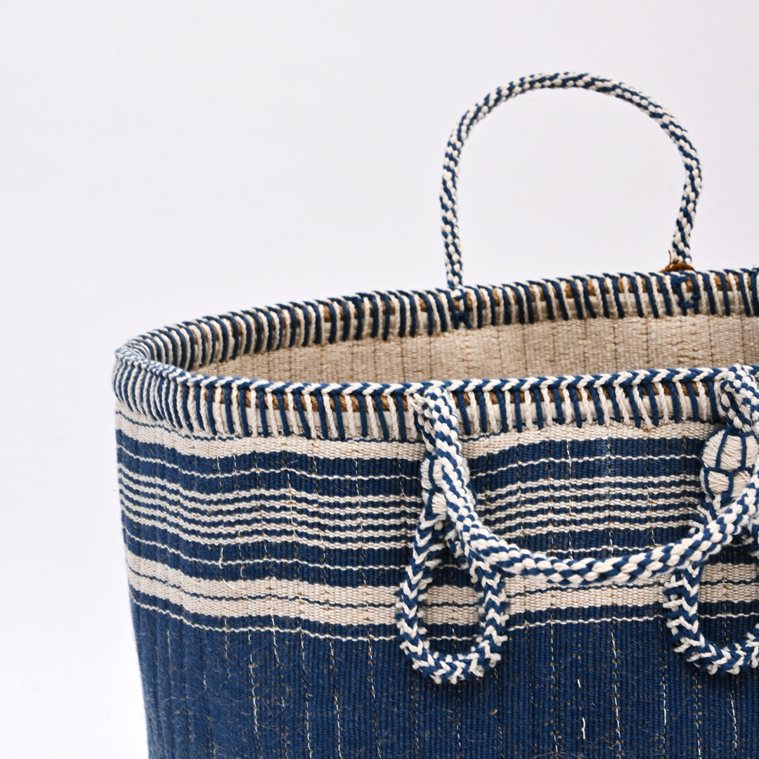 Handcrafted Laundry Basket – Black with Natural Cotton Yarn Embroidery