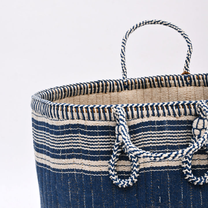 Handcrafted Laundry Basket – Black with Natural Cotton Yarn Embroidery