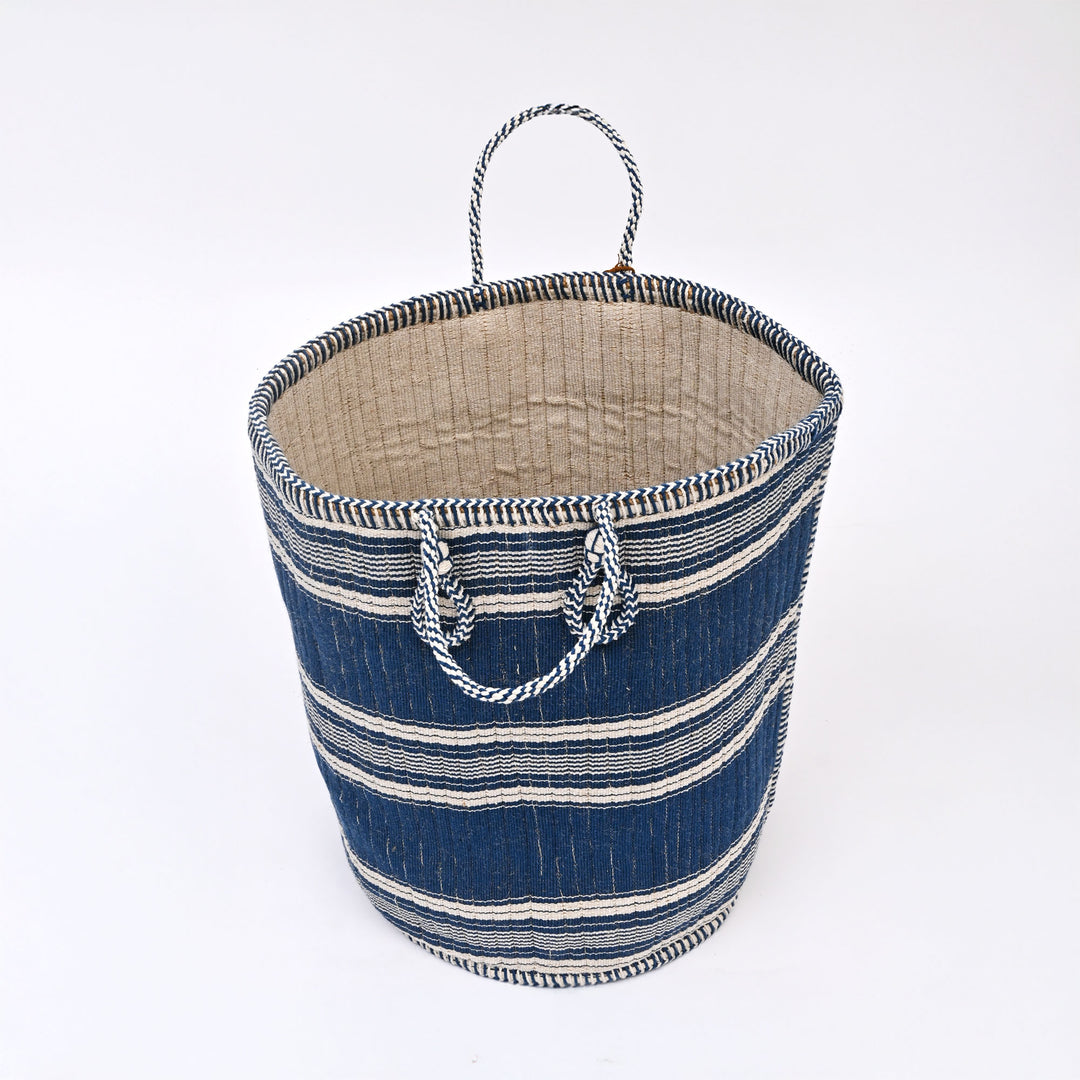 Handcrafted Laundry Basket – Black with Natural Cotton Yarn Embroidery